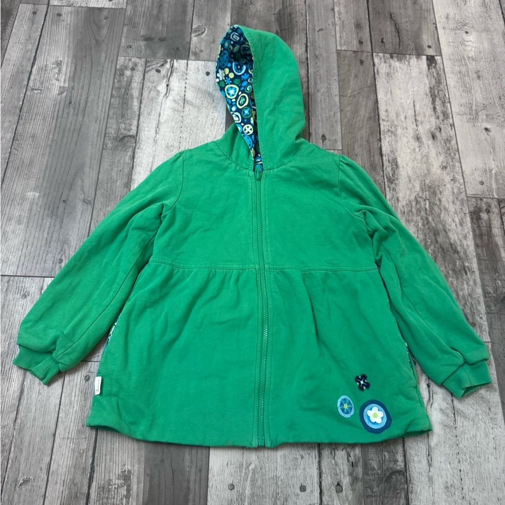 Hanna Andersson Reversible Fleece Hoodie Jacket Green Floral Girls 130?
